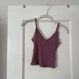 Urban Outfitters Purple Ribbed Cami Top Lace Neckline Size SP